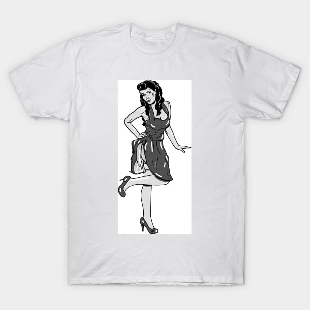 Pin up Girl in black and white T-Shirt by silentrob668